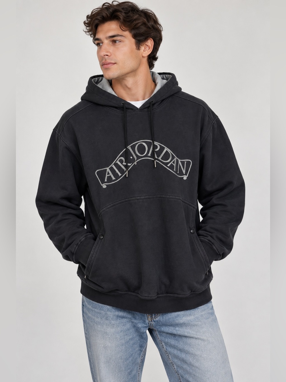 Jordan Air Jordan Black Embroidered Logo Pullover Hoodie Men’s Large